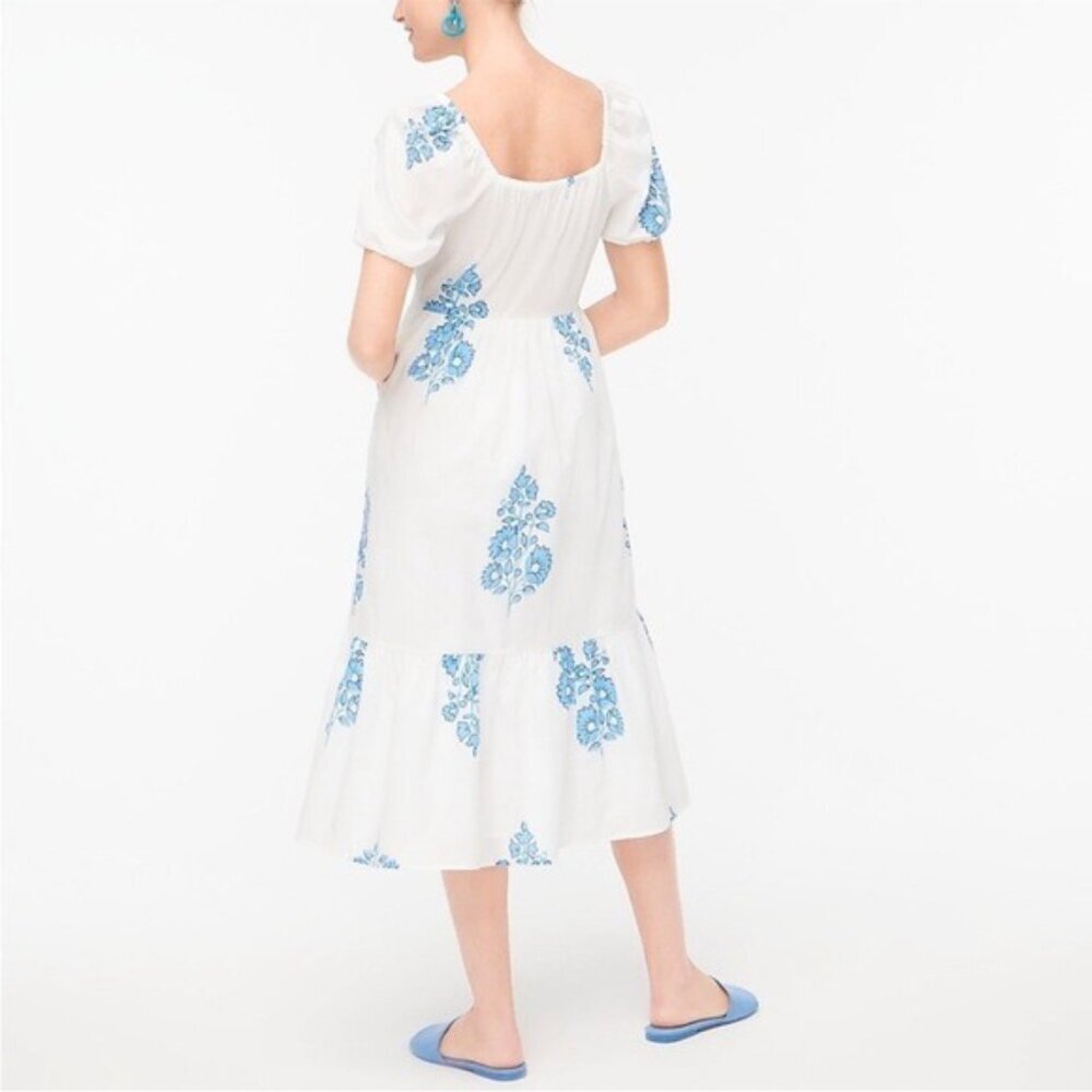 J. Crew White Blue Floral Puff-Sleeve Tiered Sz 8 Midi Dress NWT - Picture 4 of 15